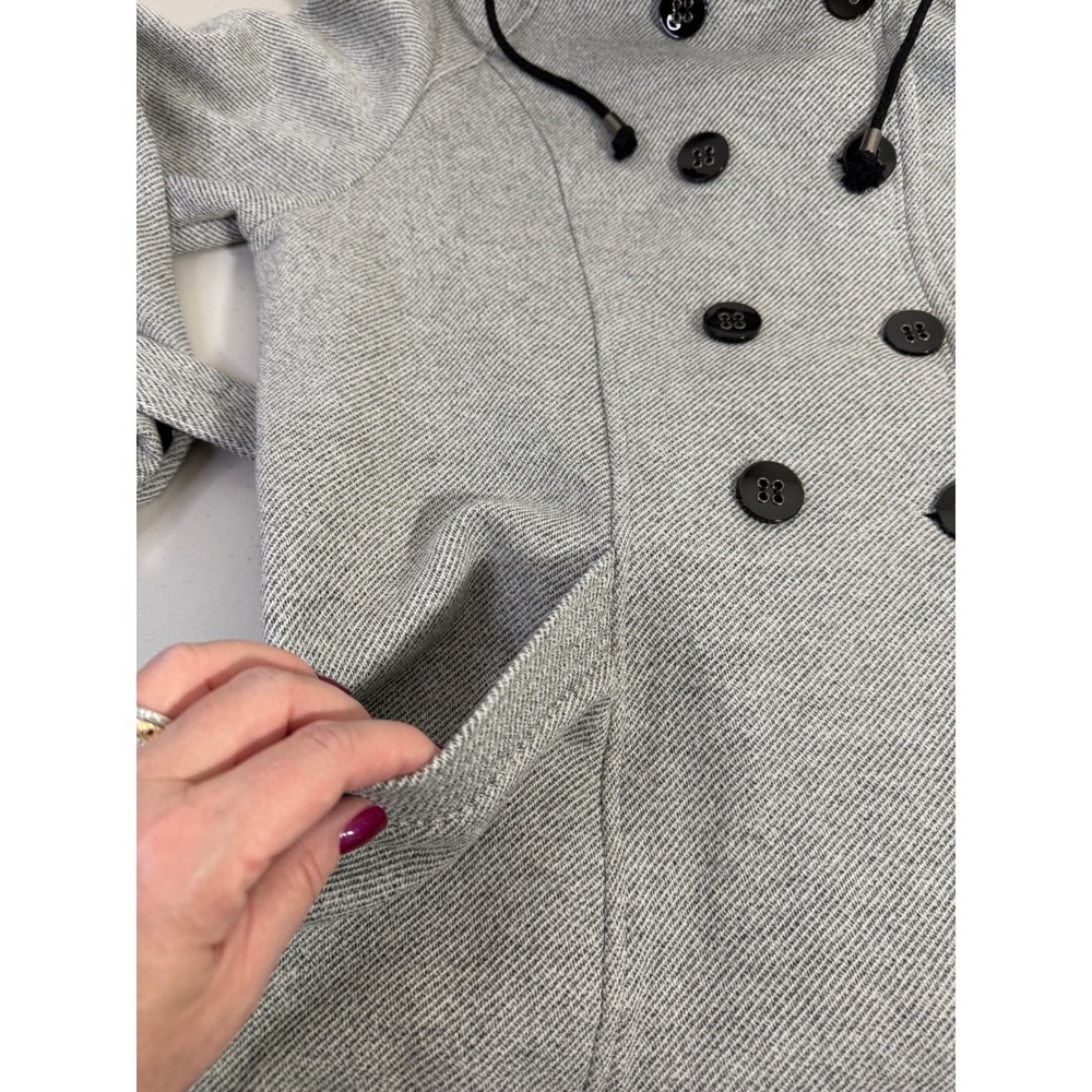 Sebby Double Breasted Hooded Trench Coat Belted Gray Herringbone XL Urban Chic - Picture 4 of 12